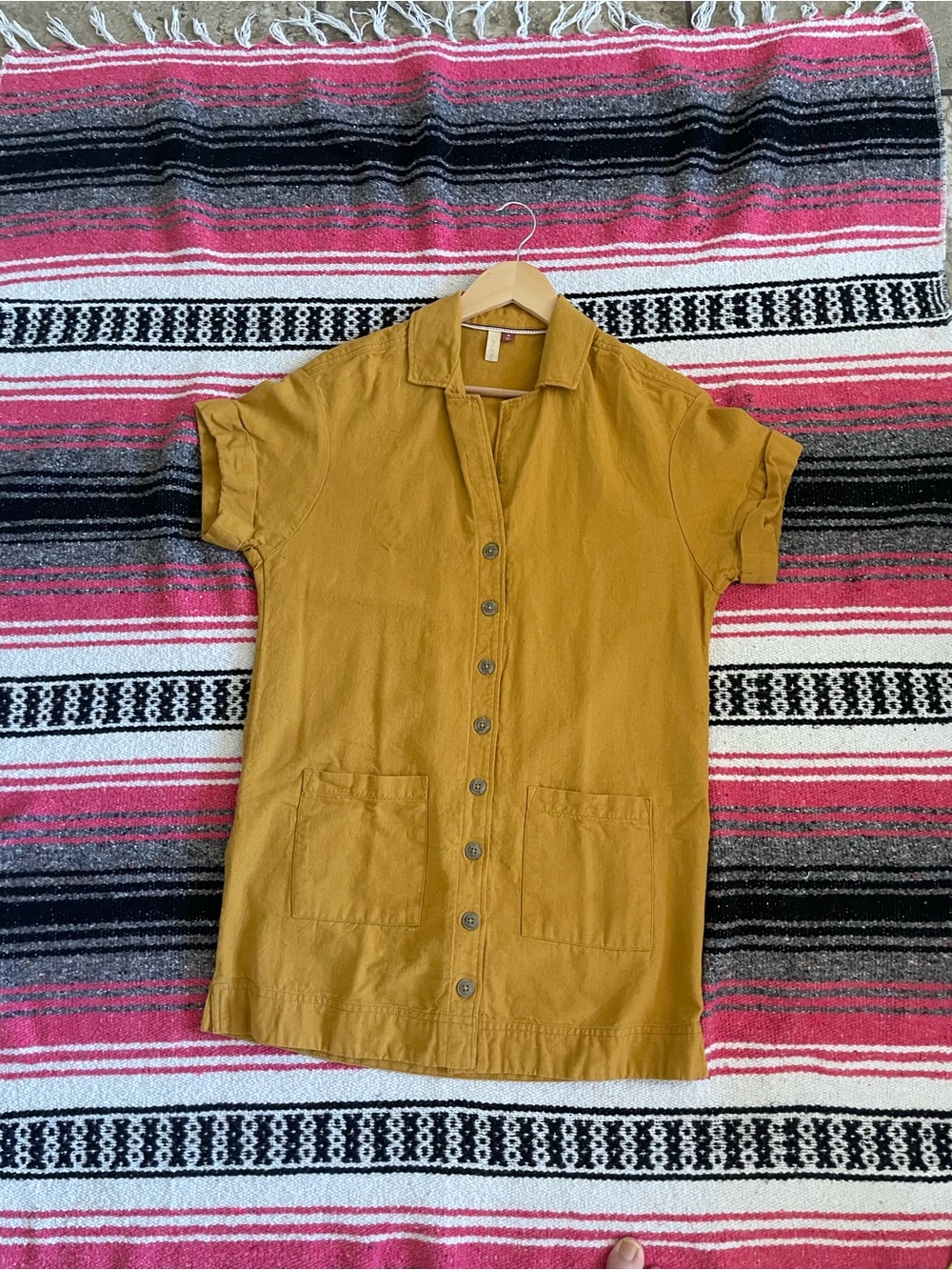 Pilcro Button-Front Short Sleeve Mini-Dress in Mustard Size XS